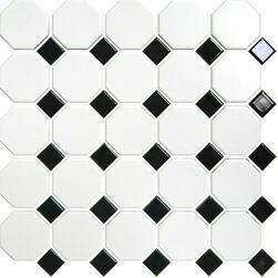 Octagon dot white/black 5.6x.5.6 cm,MOZAĪKFLĪZES