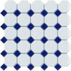 Octagon dot white/blue 5.6x5.6 cm,MOZAĪKFLĪZES